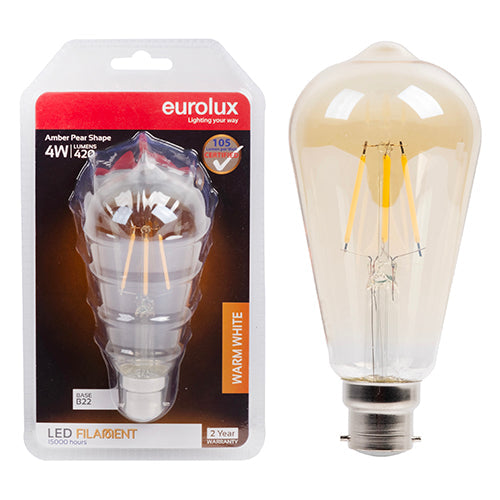 Eurolux LED Filament Globe Pear Nipple Amber 4w B22 2700K N in Electrical & Lighting,Lighting,Globes & Tubes