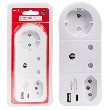 Eurolux 3 Way Adaptor With 2 USB C & Old USB in Electrical & Lighting,Electrical Accessories,Multiplugs & Extension Cords