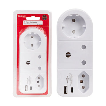 Eurolux 3 Way Adaptor With 2 USB C & Old USB - image 01