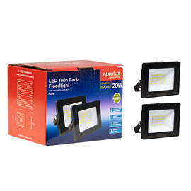 Eurolux LED 20W Floodlight Black 4000K Twin Pack in Electrical & Lighting,Lighting,Exterior Lighting