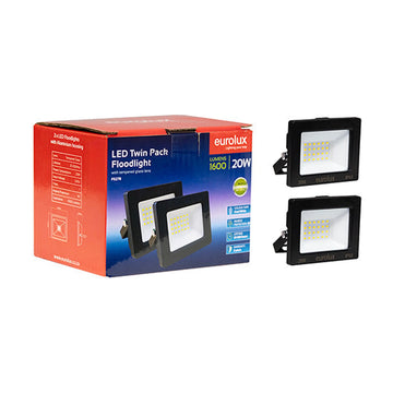 Eurolux LED 20W Floodlight Black 4000K Twin Pack - image 01