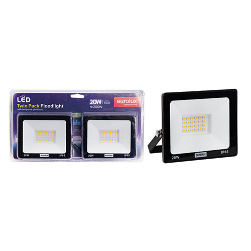 Eurolux LED 20W Floodlight 4000K Black Twin Blister in Electrical & Lighting,Lighting,Exterior Lighting