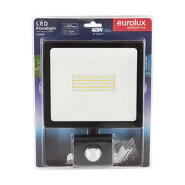 Eurolux LED 40w Floodlight & Sensor Black 4000K - image 01