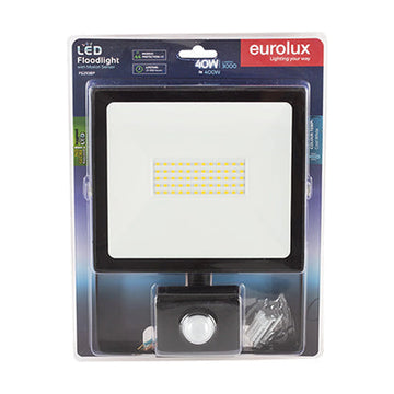 Eurolux LED 40w Floodlight & Sensor Black 4000K - image 01