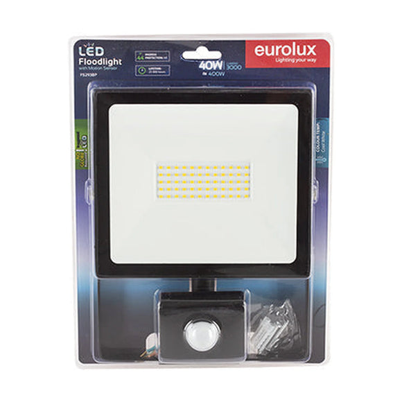 Eurolux LED 40w Floodlight & Sensor Black 4000K - image 01