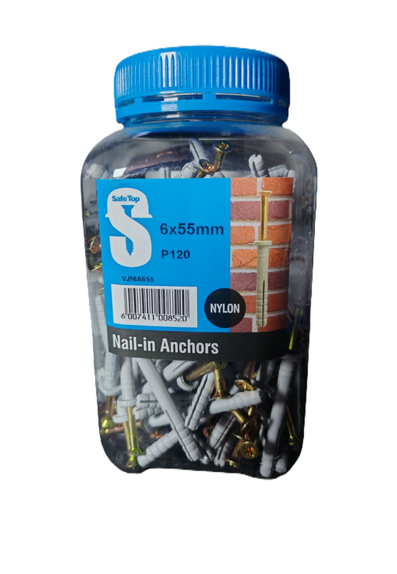 Safe Top Nail In Anchor 6X55mm P120 Value Jar in Hardware Fasteners