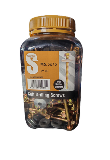 Safe Top Self Drill Screws & Bonded Washers M5.5X75 P100 Value Jar in Hardware Fasteners