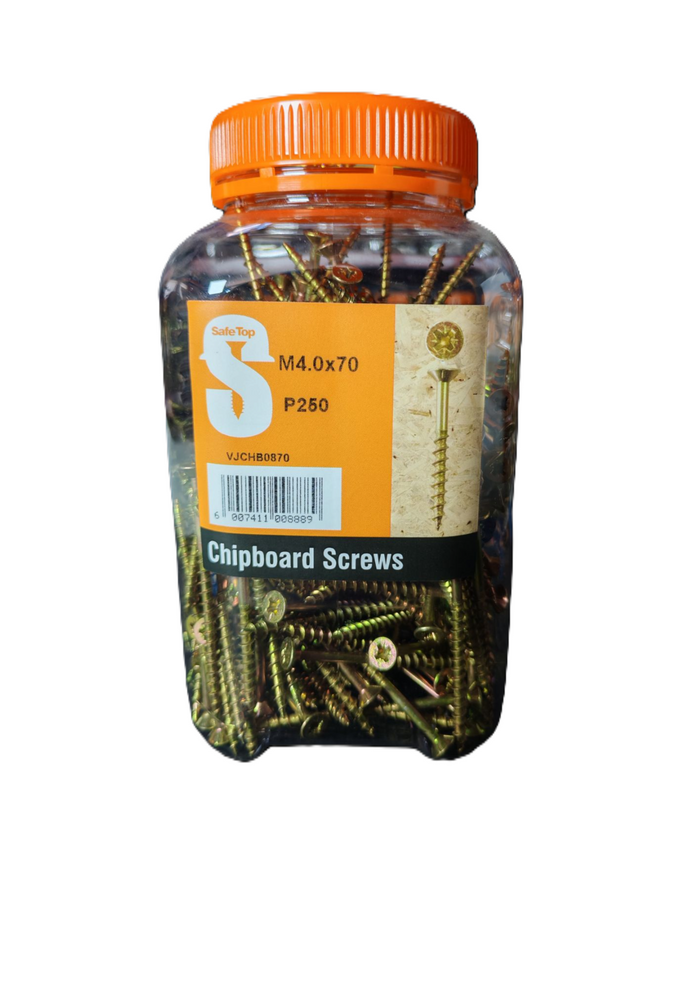 Safe Top Chipboard Screws M4.0X70 P250 Value Jar in Hardware Fasteners