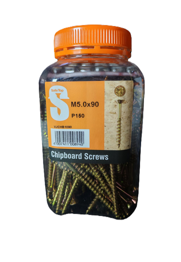 Safe Top Chipboard Screws M5.0X90 P150 Value Jar in Hardware Fasteners