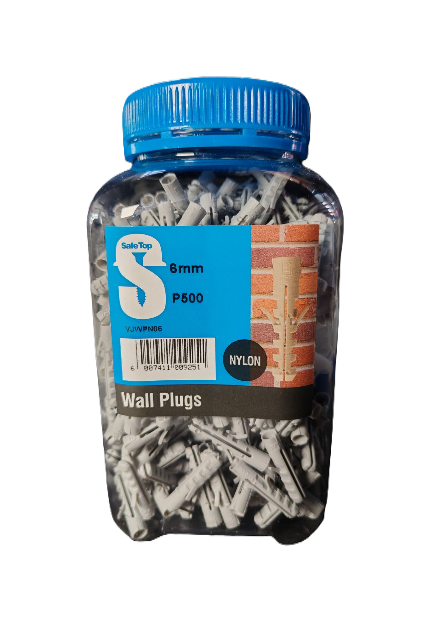 Safe Top Wall Plugs Nylon 6mm P500 Value Jar in Hardware Fasteners