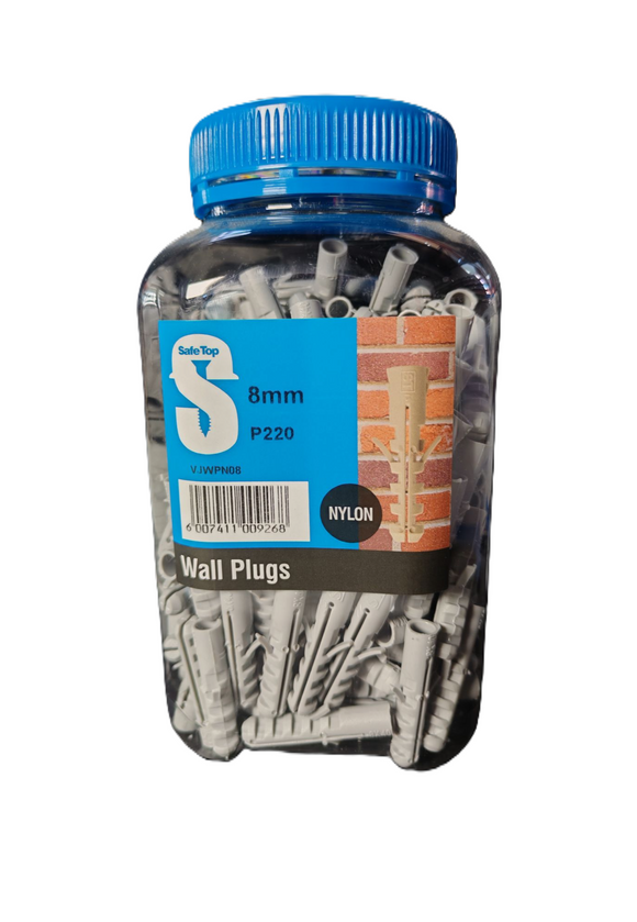 Safe Top Wall Plugs Nylon 8mm P220 Value Jar in Hardware Fasteners