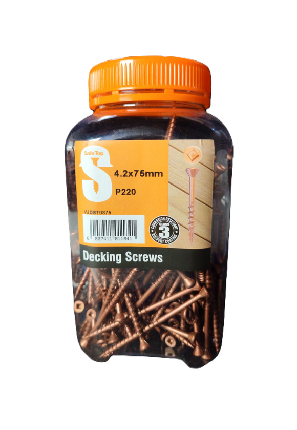 Safe Top  Deck Scr Trim Head 4.2X75mm +2X25 Sq Bit P220 Value Jar in Hardware Fasteners