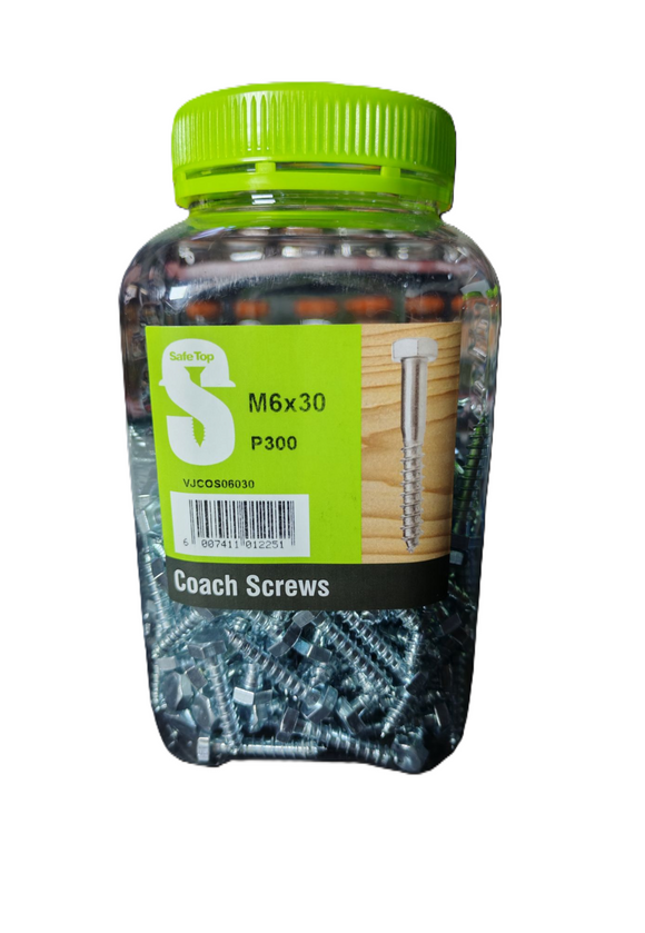 Safe Top Coach Screws M6X30 P300 Value Jar in Hardware Fasteners