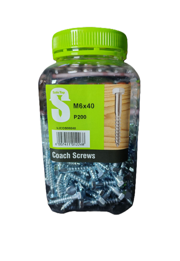Safe Top Coach Screws M6X40 P200 Value Jar in Hardware Fasteners