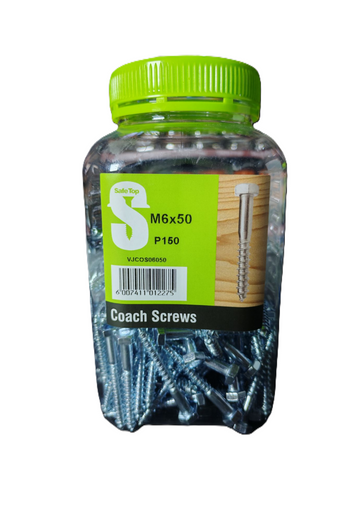 Safe Top Coach Screws M6X50 P150 Value Jar in Hardware Fasteners