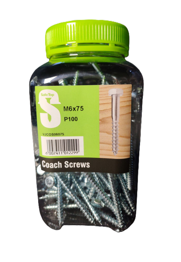Safe Top Coach Screws M6X75 P100 Value Jar in Hardware Fasteners
