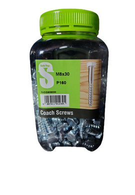 Safe Top Coach Screws M8X30 P160 Value Jar in Hardware Fasteners