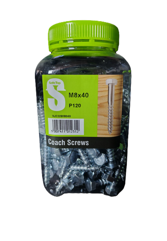Safe Top Coach Screws M8X40 P120 Value Jar in Hardware Fasteners