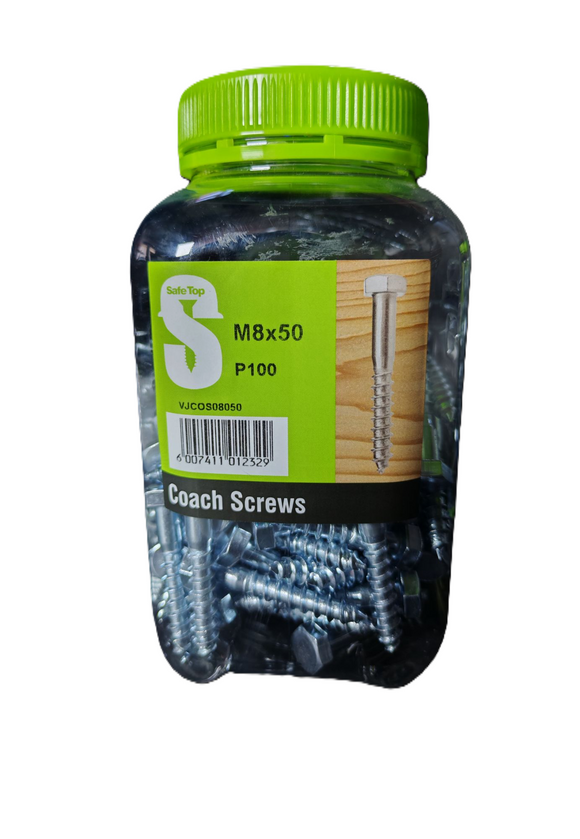 Safe Top Coach Screws M8X50 P100 Value Jar in Hardware Fasteners