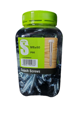 Safe Top Coach Screws M8X60 P80 Value Jar in Hardware Fasteners