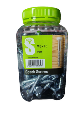 Safe Top Coach Screws M8X75 P60 Value Jar in Hardware Fasteners