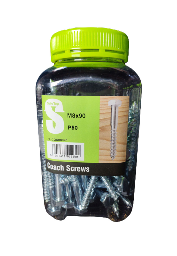 Safe Top Coach Screws M8X90 P50 Value Jar in Hardware Fasteners
