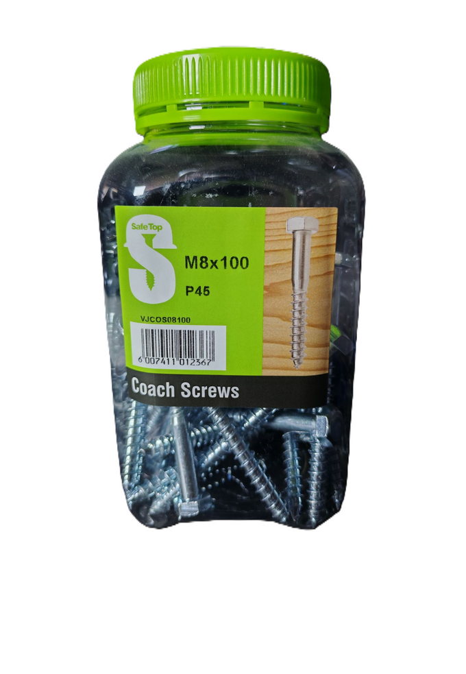 Safe Top Coach Screws M8X100 P45 Value Jar in Hardware Fasteners