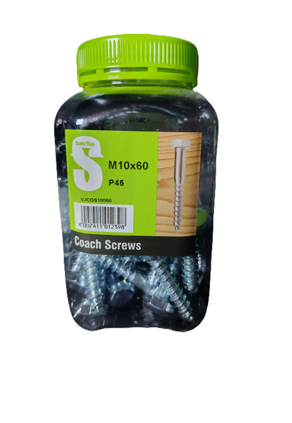 Safe Top Coach Screws M10X60 P45 Value Jar in Hardware Fasteners