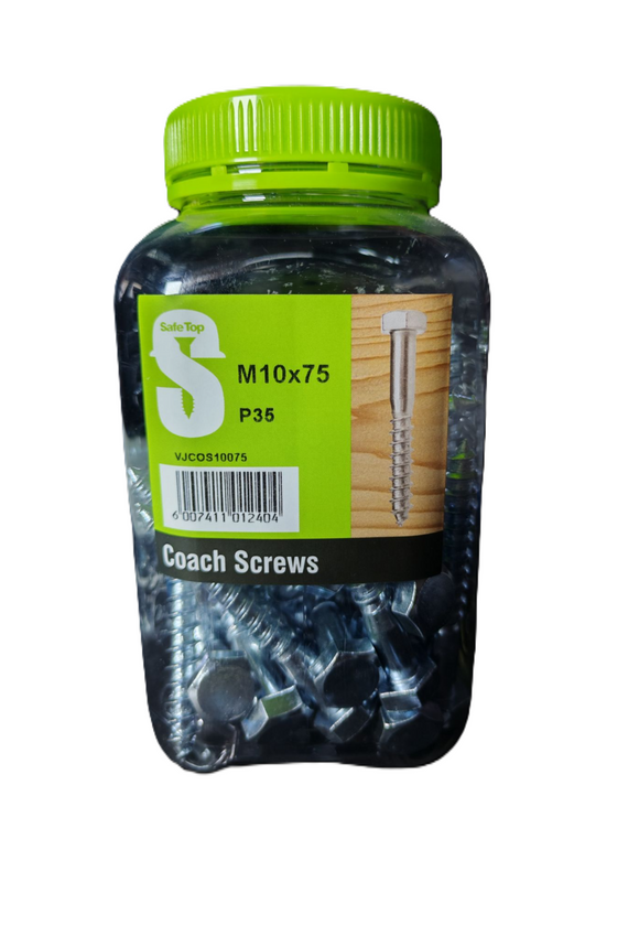 Safe Top Coach Screws M10X75 P35 Value Jar in Hardware Fasteners