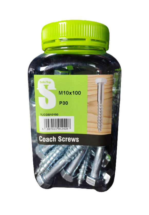 Safe Top Coach Screws M10X100 P30 Value Jar in Hardware Fasteners