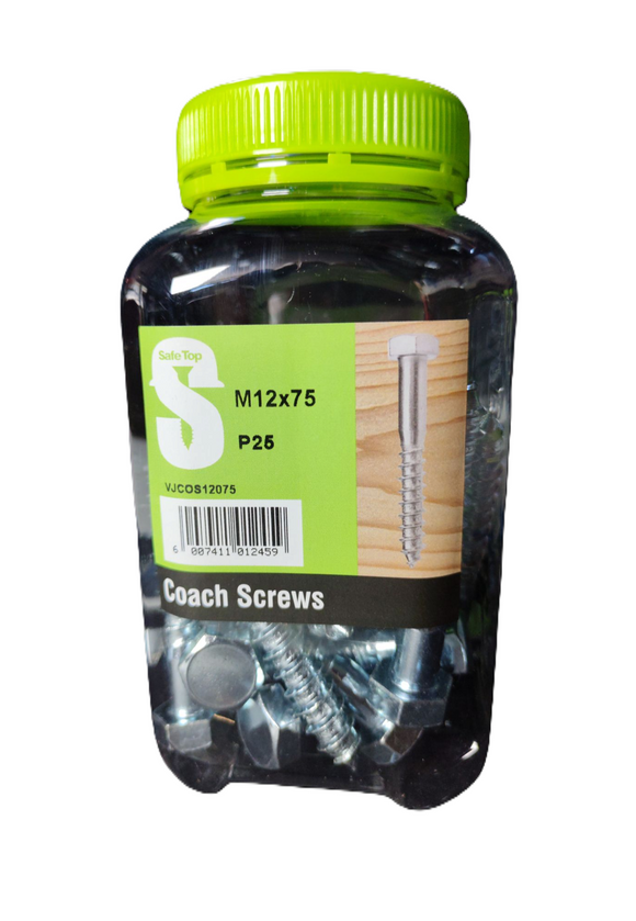 Safe Top Coach Screws M12X75 P25 Value Jar in Hardware Fasteners