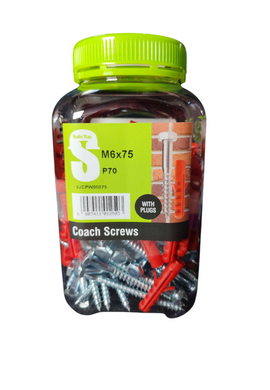Safe Top Coach Screws & Plugs  M6X75 P70 Value Jar in Hardware Fasteners
