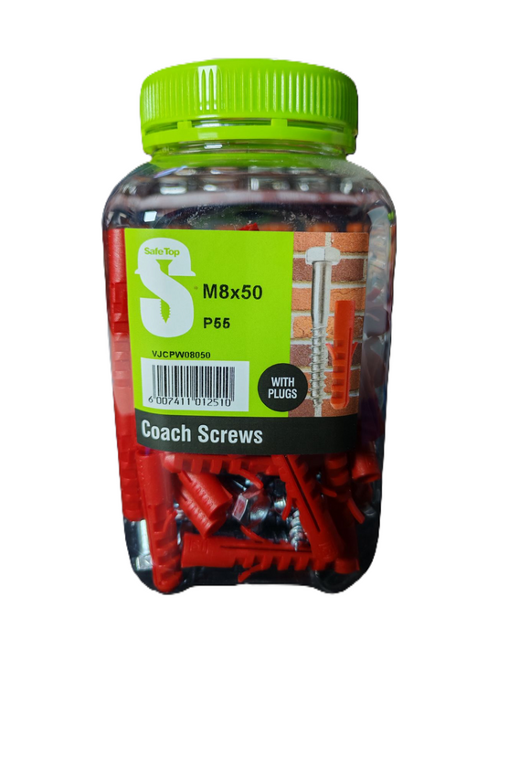 Safe Top Coach Screws & Plugs M8X50 P55 Value Jar in Hardware Fasteners