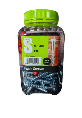 Safe Top Coach Screws & Plugs  M8X60 P50 Value Jar in Hardware Fasteners