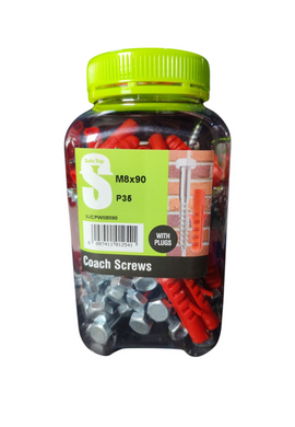 Safe Top Coach Screws & Plugs  M8X90 P35 Value Jar in Hardware Fasteners