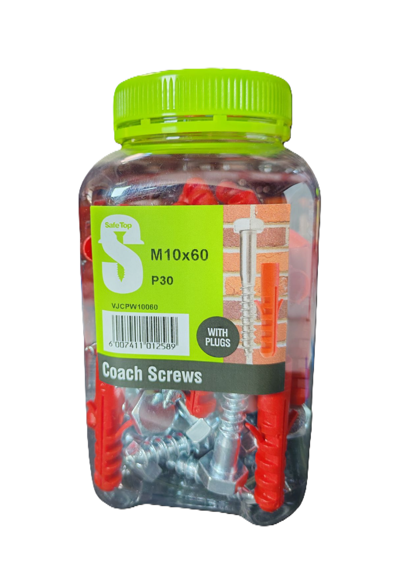 Safe Top  Coach Screws & Plugs M10X60 P30 Value Jar in Hardware Fasteners