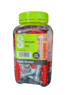 Safe Top  Coach Screws & Plugs M10X60 P30 Value Jar in Hardware Fasteners