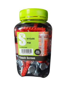 Safe Top  Coach Screws & Plugs M10X90 P25 Value Jar in Hardware Fasteners