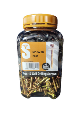 Safe Top No.17 Self Drill Screws & Bonded Washers M5.5X38 P200 Value Jar