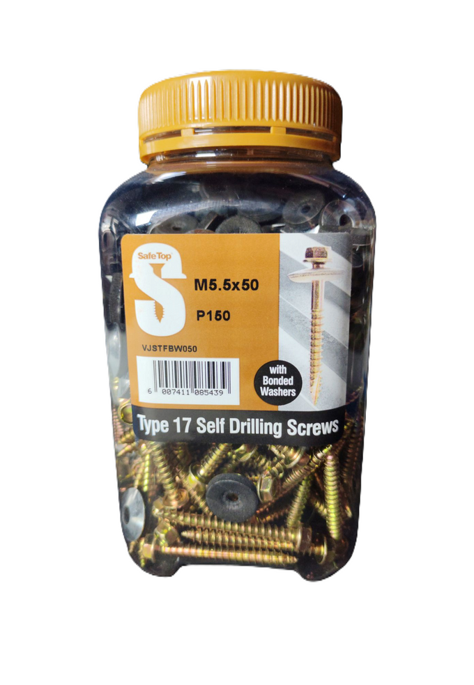 Safe Top No.17 Self Drill Screws & Bonded Washers M5.5X50 P150 Value Jar