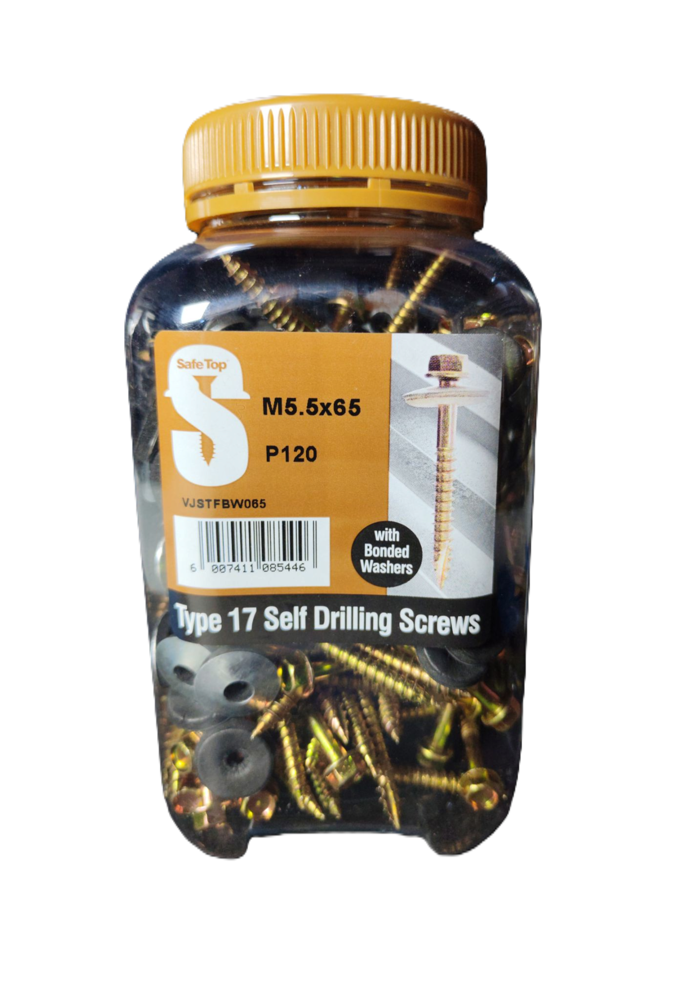 Safe Top No.17 Self Drill Screws & Bonded Washers M5.5X65 P120 Value Jar