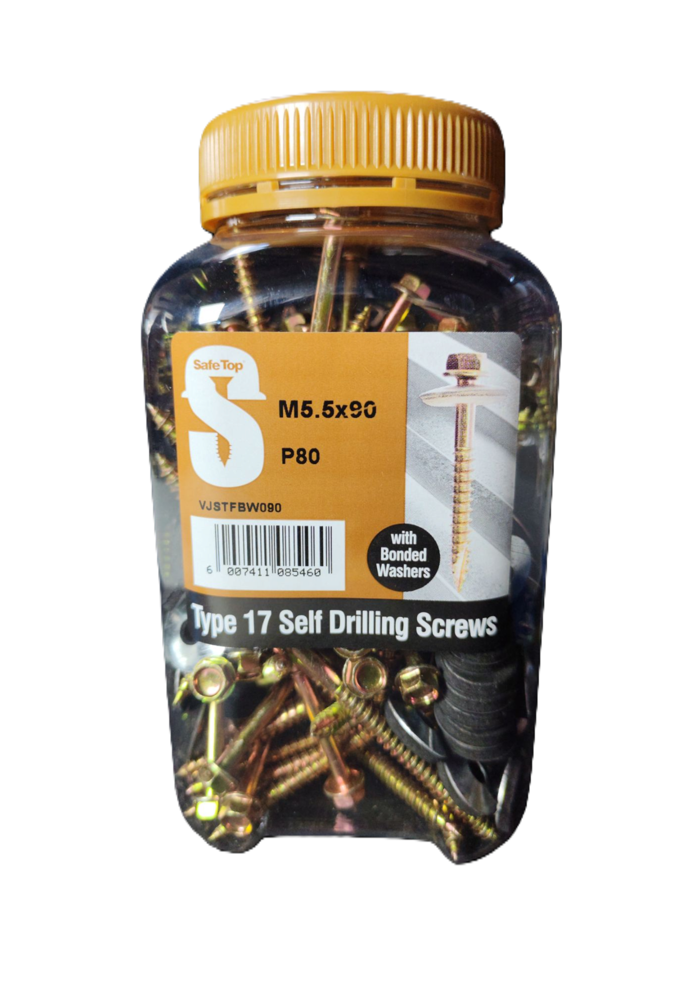 Safe Top No.17 Self Drill Screws & Bonded Washers M5.5X90 P80 Value Jar - 0