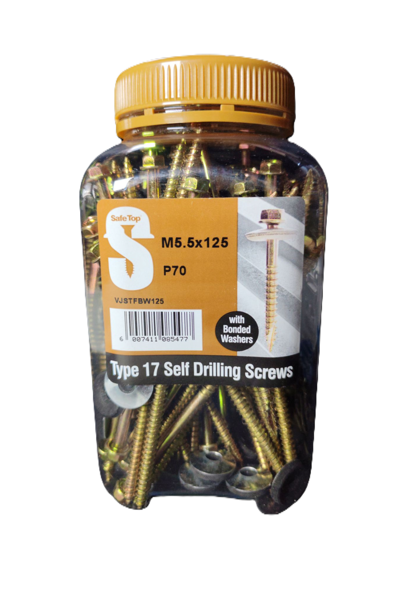 Safe Top No.17 Self Drill Screws & Bonded Washers M5.5X125 P70 Value Jar