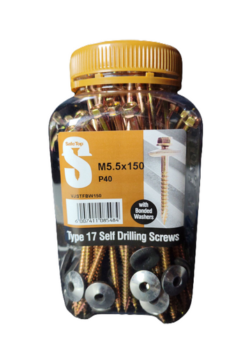 Safe Top No.17 Self Drill Screws & Bonded Washers M5.5X150 P40 Value Jar - 0