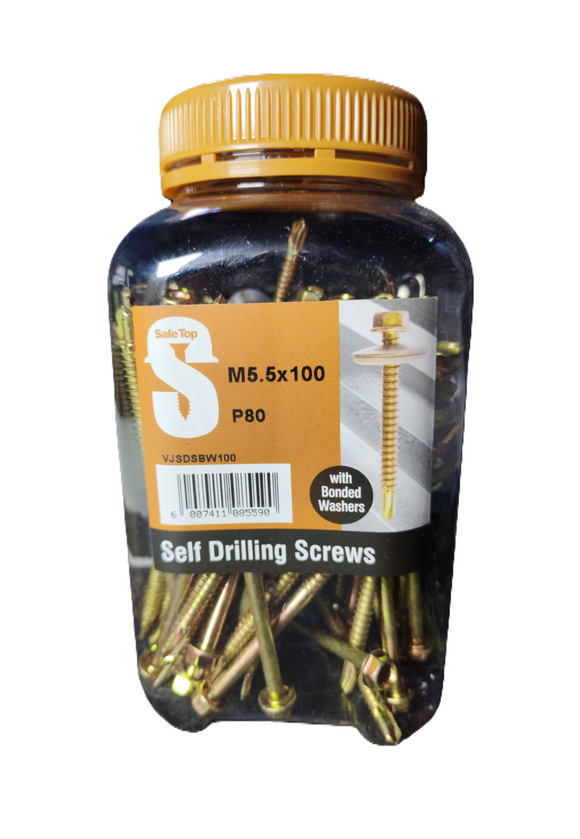 Safe Top Self Drill Screws & Bonded Washers M5.5X100 P80 Value Jar in Hardware Fasteners