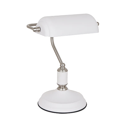 Radiant Table Lamp Bankers White & Satin Nickel 1xE27 in Electrical & Lighting,Lighting,Interior Lighting