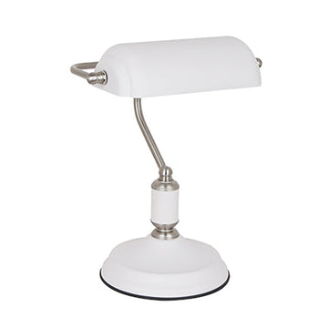 Radiant Table Lamp Bankers White & Satin Nickel 1xE27 in Electrical & Lighting,Lighting,Interior Lighting