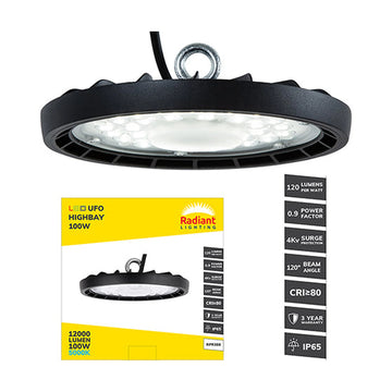 Radiant UFO Highbay Light Fitting LED 100w 5000K 3YR - image 01