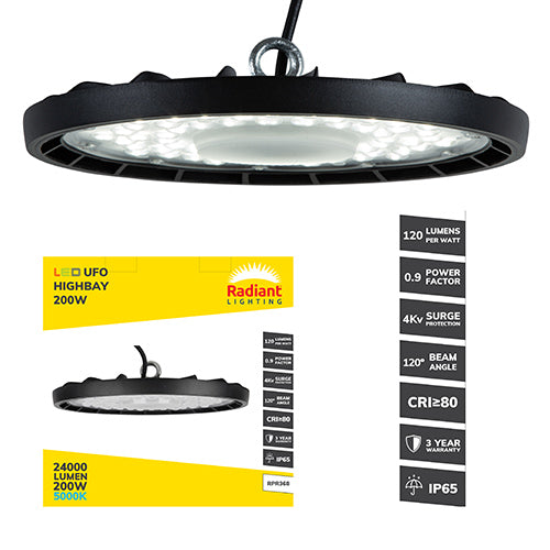 Radiant UFO Highbay Light Fitting LED 200w 5000K 3YR in Electrical & Lighting,Lighting,Interior Lighting