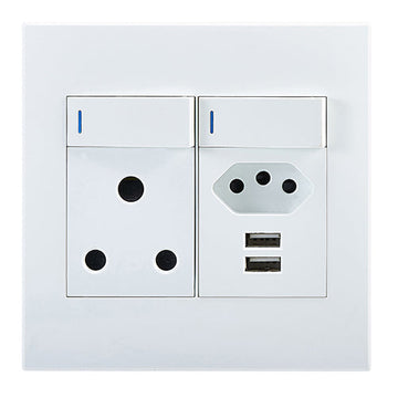 Horizon Modern Sng. Soc.+Euro+2xUSB White in Electrical & Lighting,Electrical Accessories,Switch & Plug Sockets